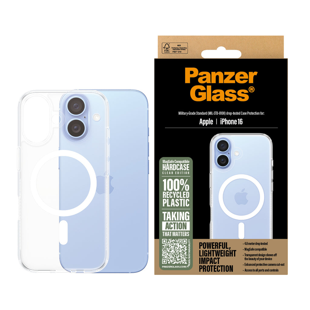 PanzerGlass ® HardCase Transparent w. White MagSafe iPhone 16 coque de protection pour téléphones portables Housse