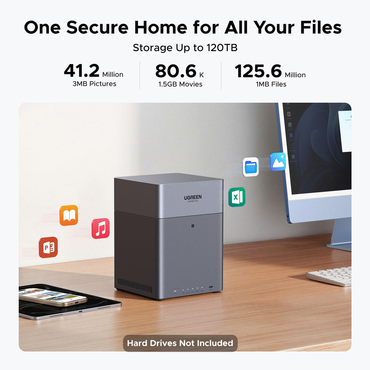 Ugreen DH4300 Plus NAS Mini Tower 8 Go LPPDDR4X UGOS Pro, Gris