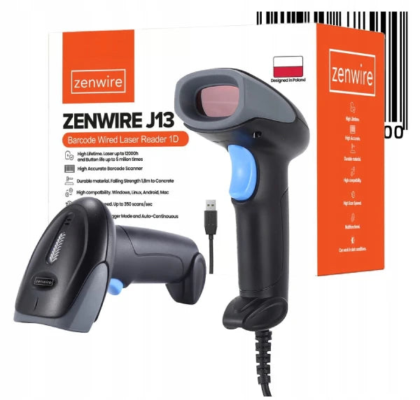 Lecteur de codes-barres fixe laser EAN USB filaire 1D Zenwire J13