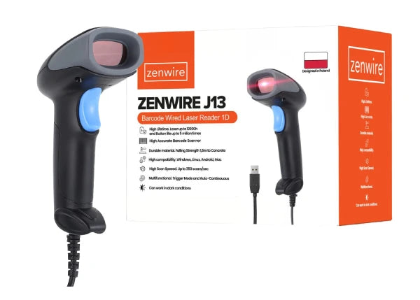 Lecteur de codes-barres fixe laser EAN USB filaire 1D Zenwire J13