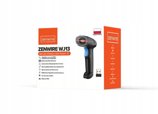 Lecteur de codes-barres EAN USB sans fil 1D portable Zenwire WJ13