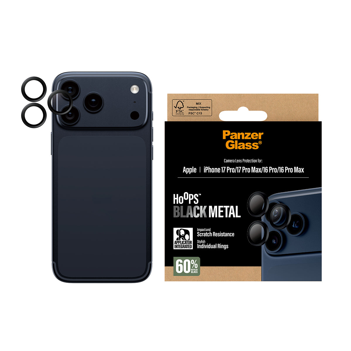 PanzerGlass ® Hoops® Camera Lens Protector Black iPhone 17 Pro | iPhone 17 Pro Max | iPhone 16 Pro | 16 Pro Max Protection d'écran transparent Apple 1 pièce(s)