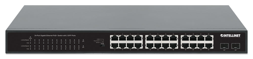 Intellinet Commutateur Réseau Gigabit PoE+ 24 Ports et 2 Ports SFP, Budget 370W, Rack 19"