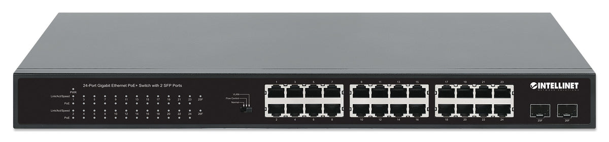 Intellinet Commutateur Réseau Gigabit PoE+ 24 Ports et 2 Ports SFP, Budget 370W, Rack 19"
