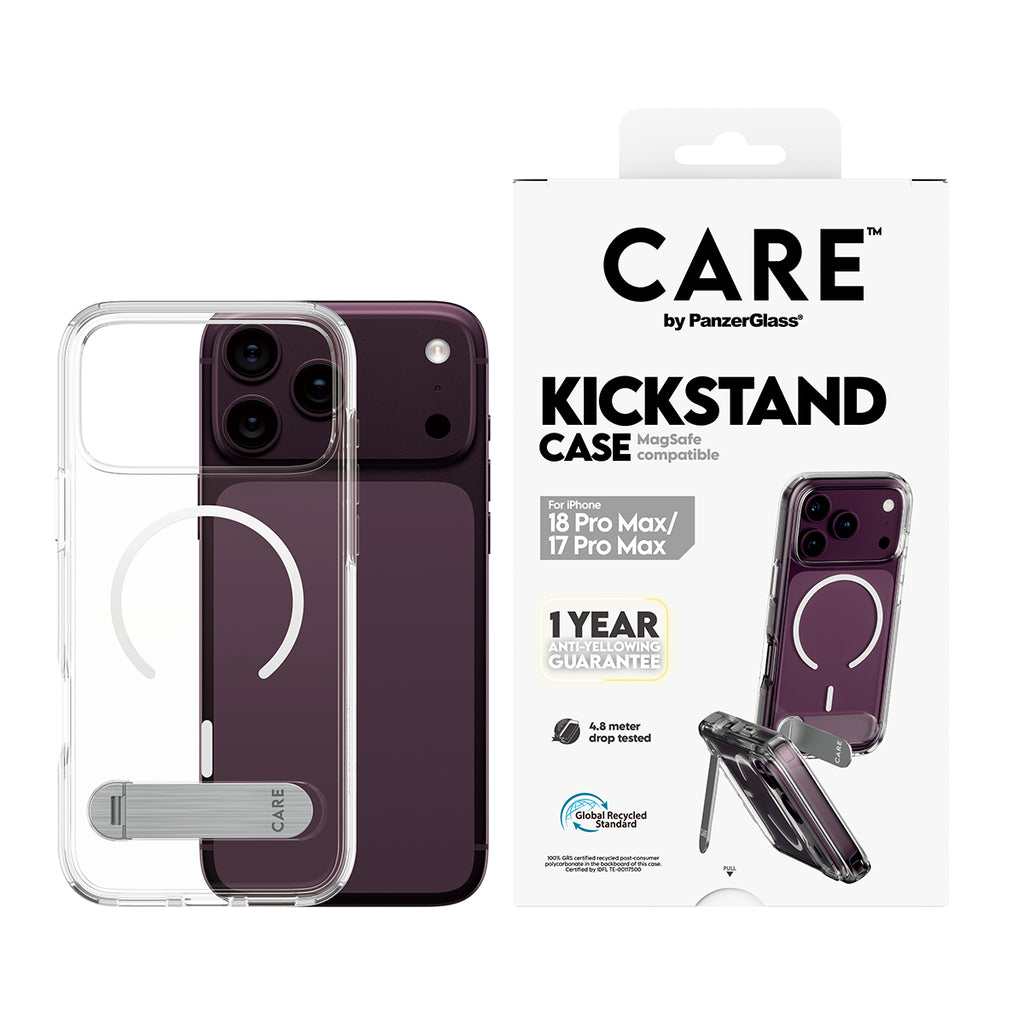 PanzerGlass CARE™ by ® Kickstand Case Transparent w. White MagSafe iPhone 2026 Pro Max | 17 Pro Max coque de protection 