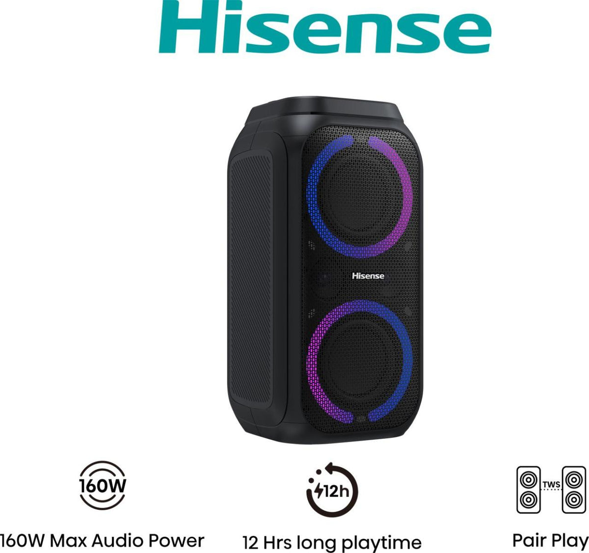 Hisense Party Rocket 160 Enceinte de Soirée, 160 W, Noir