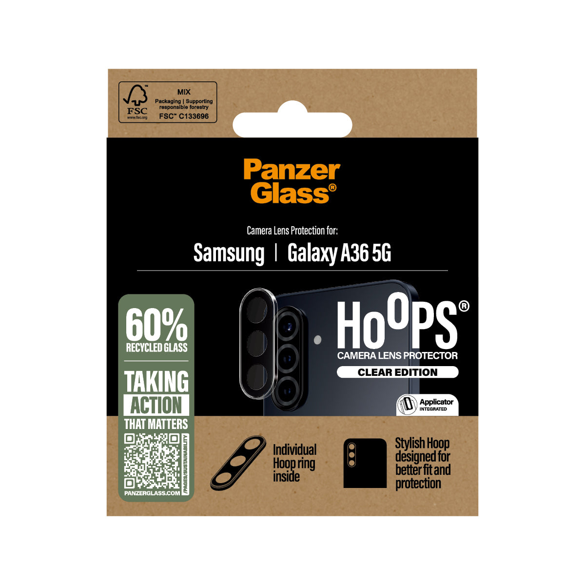 PanzerGlass Hoops Protecteur de Lentille de Caméra Transparent pour Samsung Galaxy A36 5G
