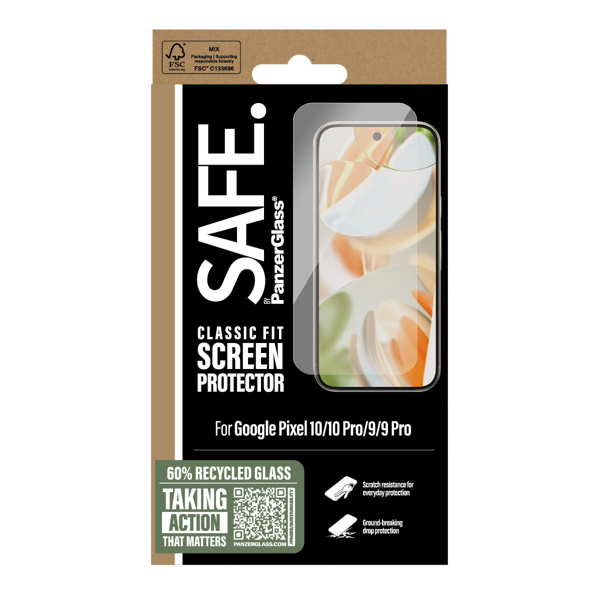 PanzerGlass SAFE. by ® Screen Protector Google Pixel 10 | 10 Pro | 9 | 9 Pro | Classic Fit Protection d'écran transparent 1 pièce(s)