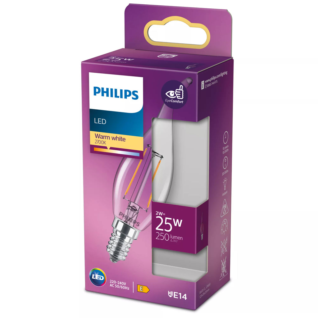 Philips Ampoule flamme transparente à filament 25W BA35 E14
