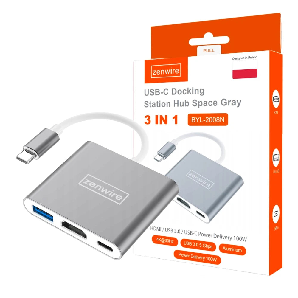 Adaptateur 3-en-1 MHL, hub USB-C 3.1, HDMI 4K, MHL, Power Delivery 100 W pour MacBook DEX, Zenwire BYL-2008N