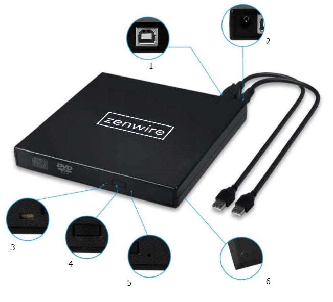 Lecteur/graveur de CD-R/DVD-RW/ROM externe portable Zenwire SY886