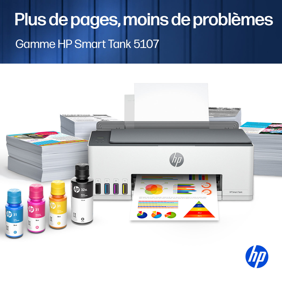 HP Smart Tank 5107 Imprimante Multifonction Couleur Sans Fil, Copieur et Scanner