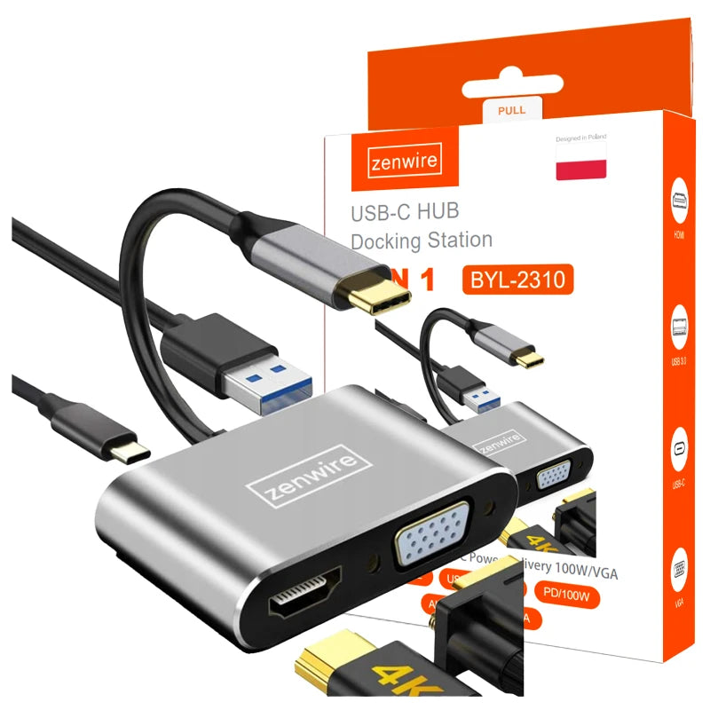 ADAPTATEUR HUB Adaptateur USB-C 4-en-1 HDMI 4K VGA USB Zenwire BYL-2310