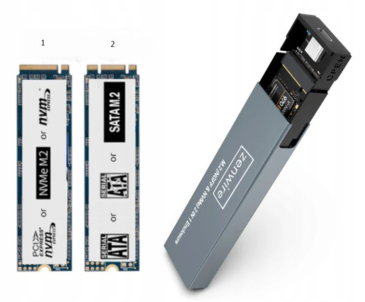Boîtier de transport pour SSD NVMe/SATA PCIe M.2 USB-C M.2 Gen 2 10 Gbit/s Zenwire BS-2809SN