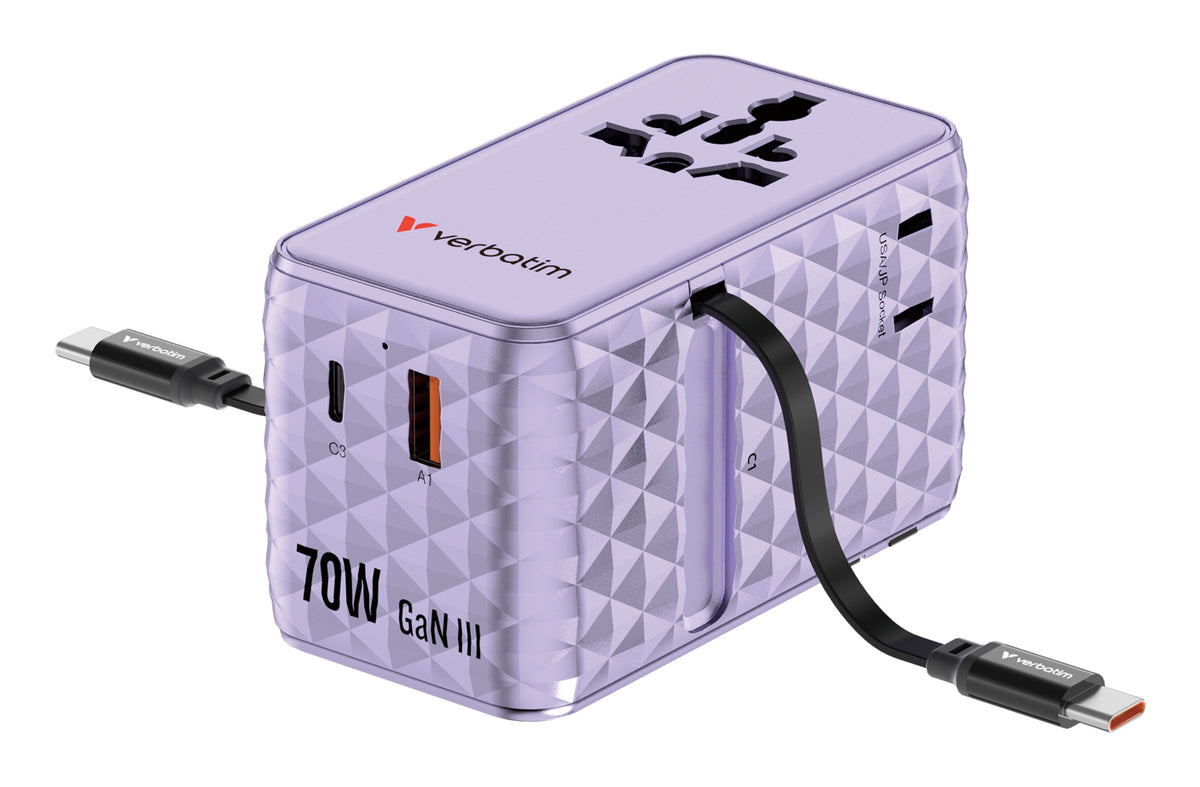 Verbatim Charge 'n' Travel 70W Adaptateur Secteur Universel Violet Charge Rapide