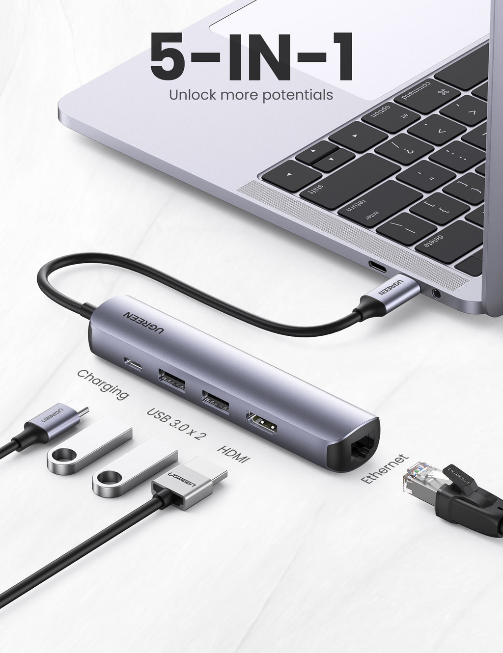Ugreen 10919 station d'accueil Avec fil USB 3.2 Gen 1 (3.1 Gen 1) Type-C Gris