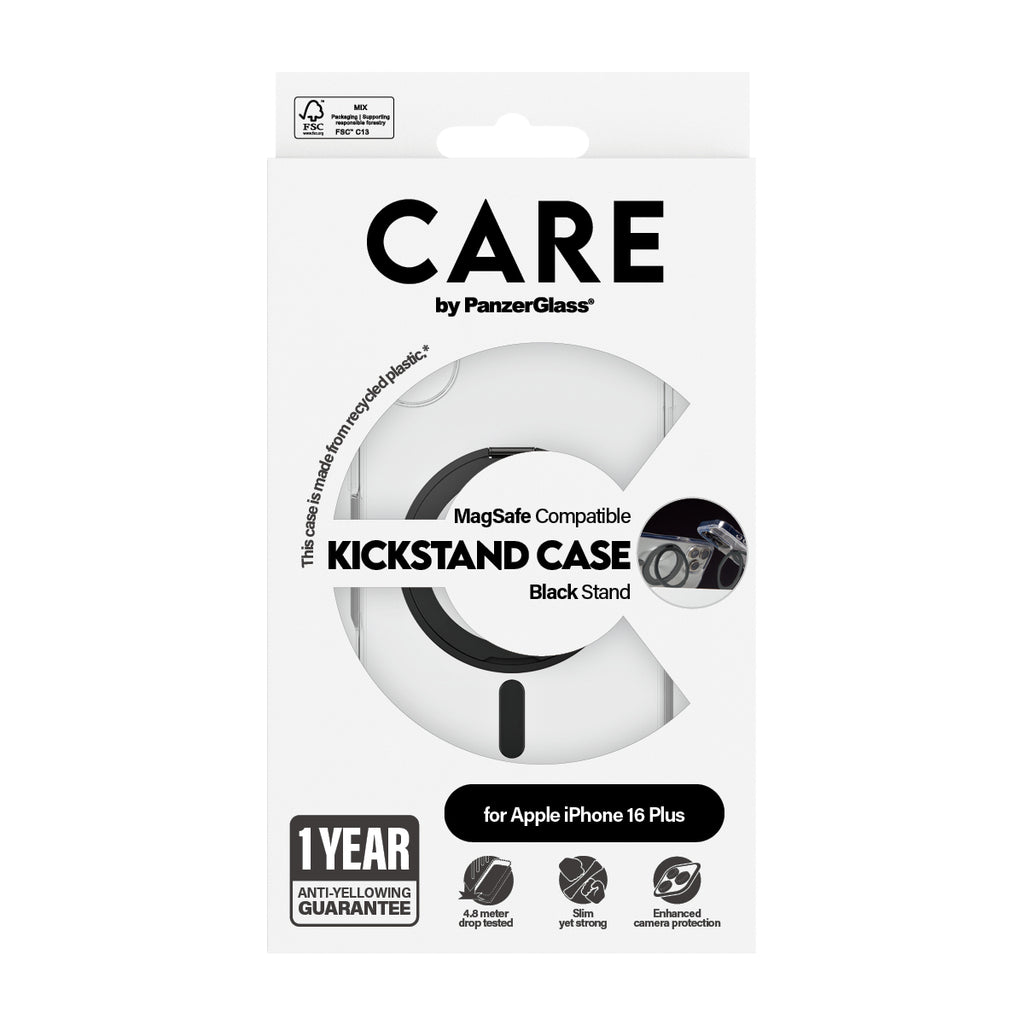 PanzerGlass CARE™ by ® Case Transparent w. Black Kickstand & MagSafe iPhone 16 Plus coque de protection pour téléphones portables Housse Noir