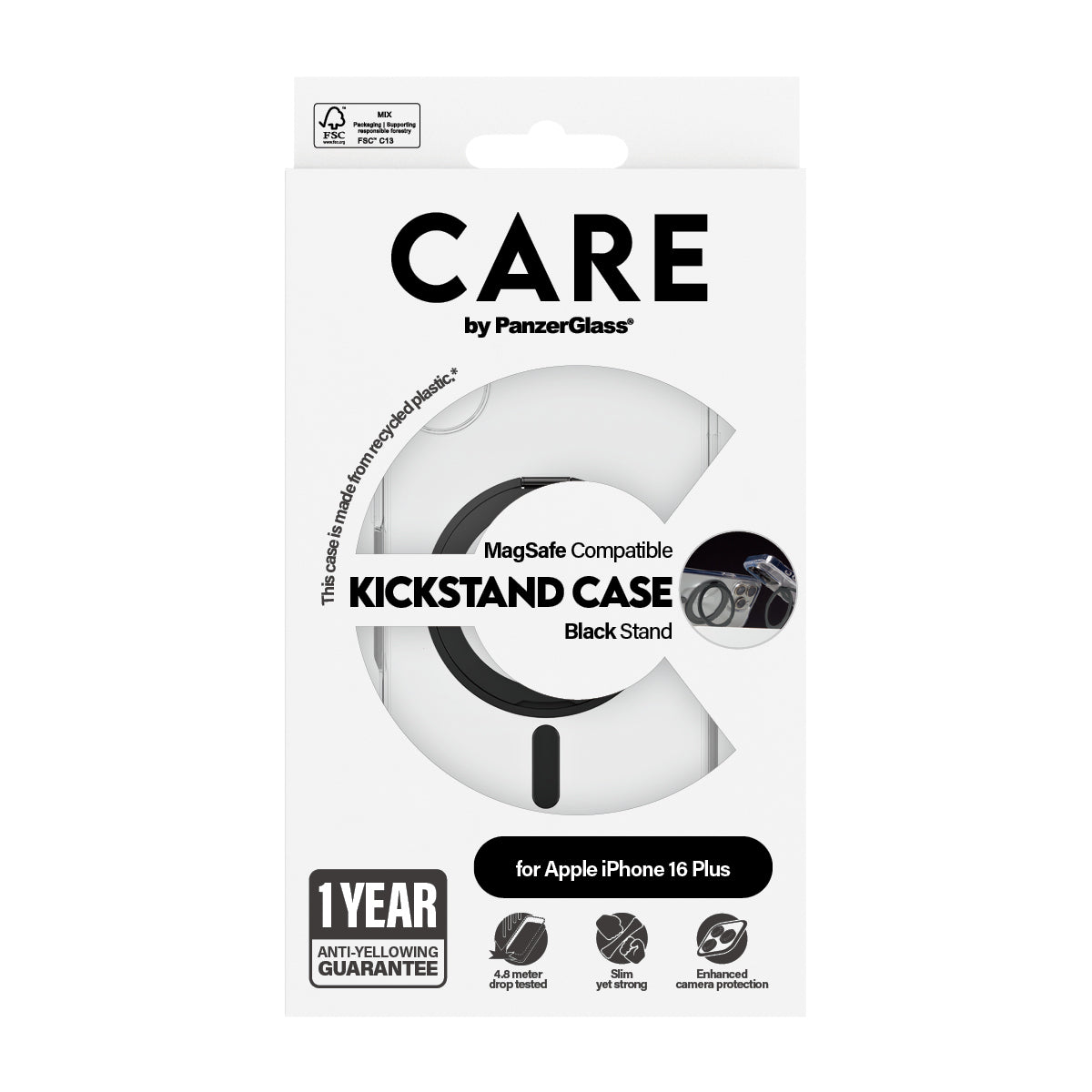 PanzerGlass CARE™ by ® Case Transparent w. Black Kickstand & MagSafe iPhone 16 Plus coque de protection pour téléphones portables Housse Noir