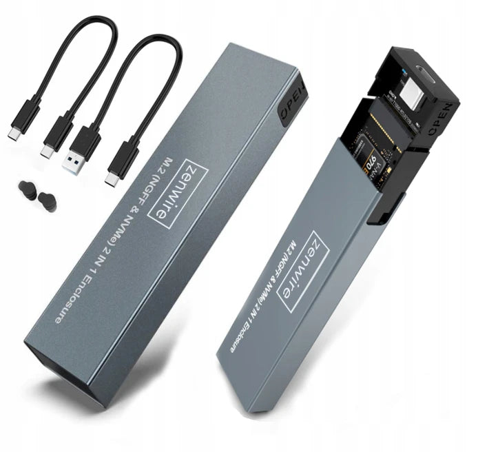 Boîtier de transport pour SSD NVMe/SATA PCIe M.2 USB-C M.2 Gen 2 10 Gbit/s Zenwire BS-2809SN