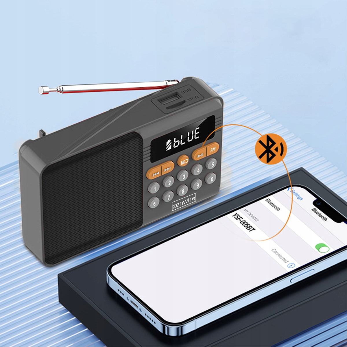Mini radio FM Bluetooth portable à piles, haut-parleur sans fil pour la cuisine Zenwire YSF-005BT
