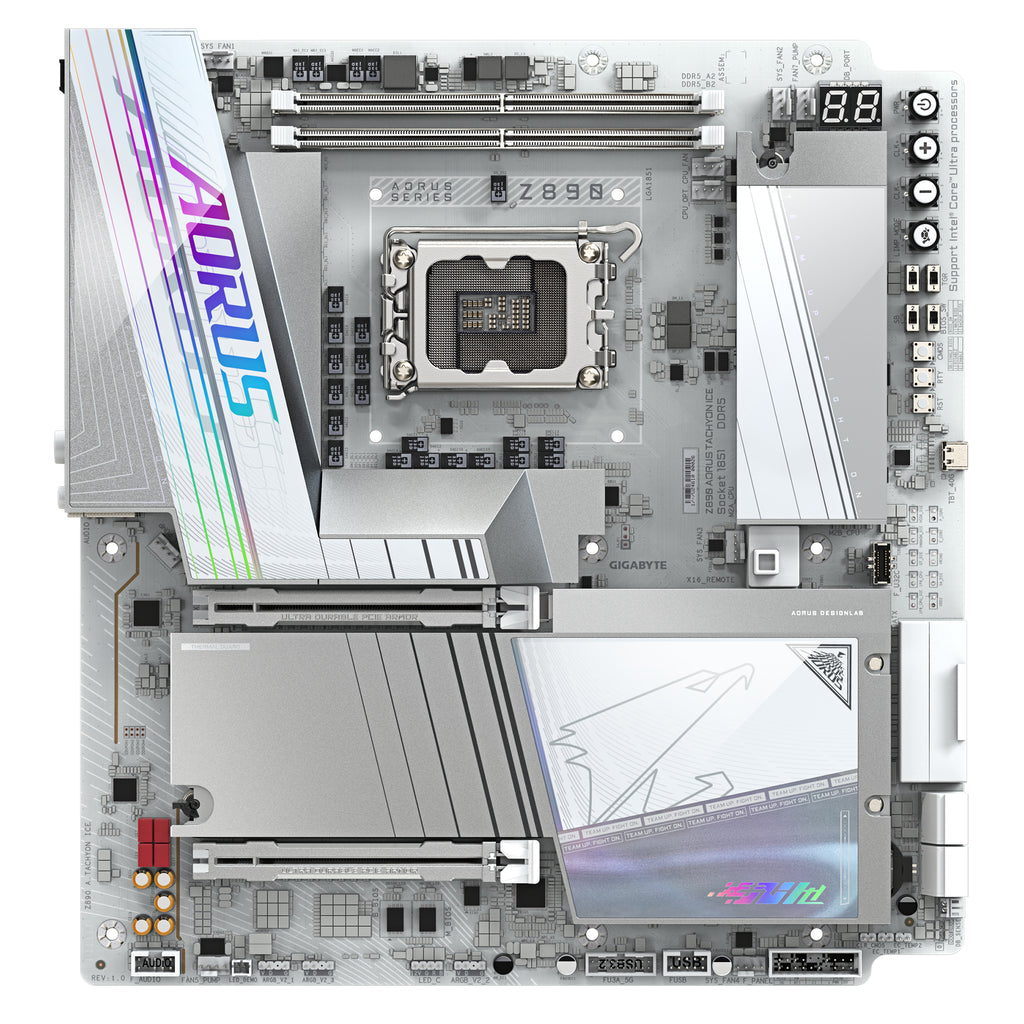 GIGABYTE Z890 AORUS TACHYON ICE Carte Mère Intel Core Ultra (Série 2), DDR5 9500 MHz (O.C), PCIe 5.0, Wi-Fi 7, LAN 5 GbE