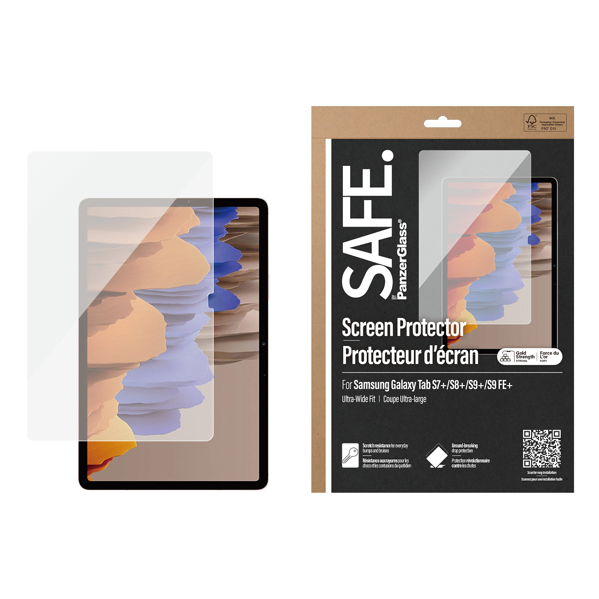 PanzerGlass PanzerGlass SAFE. by ® Screen Protector Samsung Galaxy Tab S7+ | S8+ | S9+ | S9 FE+ | Ultra-Wide Fit Protection d'écran transparent 1 pièce(s)