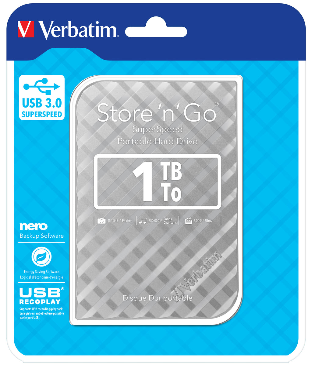Verbatim Disque dur portable USB Store 'n' Go 3.0, 1 To, Argenté