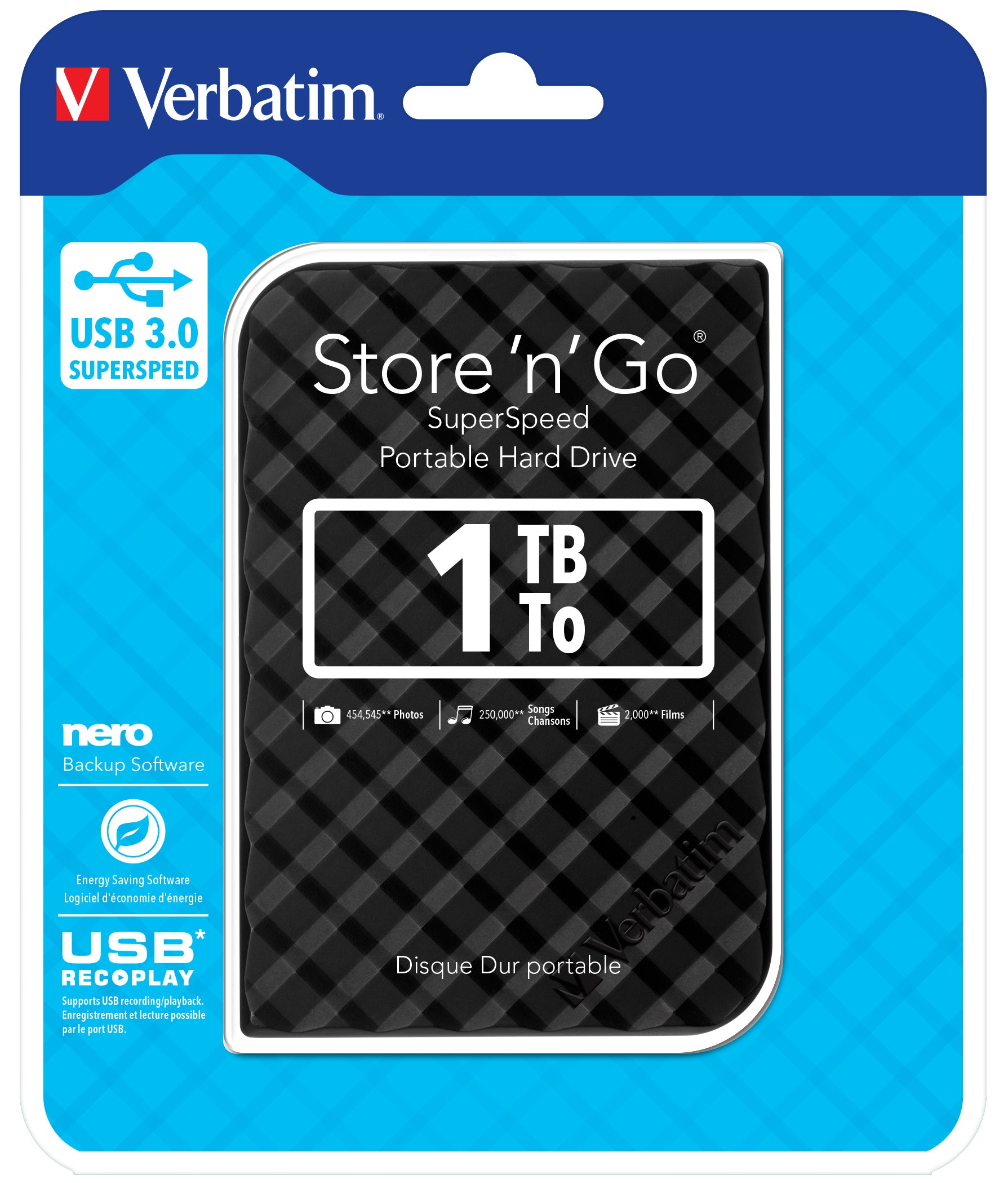 Verbatim Disque dur portable USB Store 'n' Go 3.0, 1 To, noir
