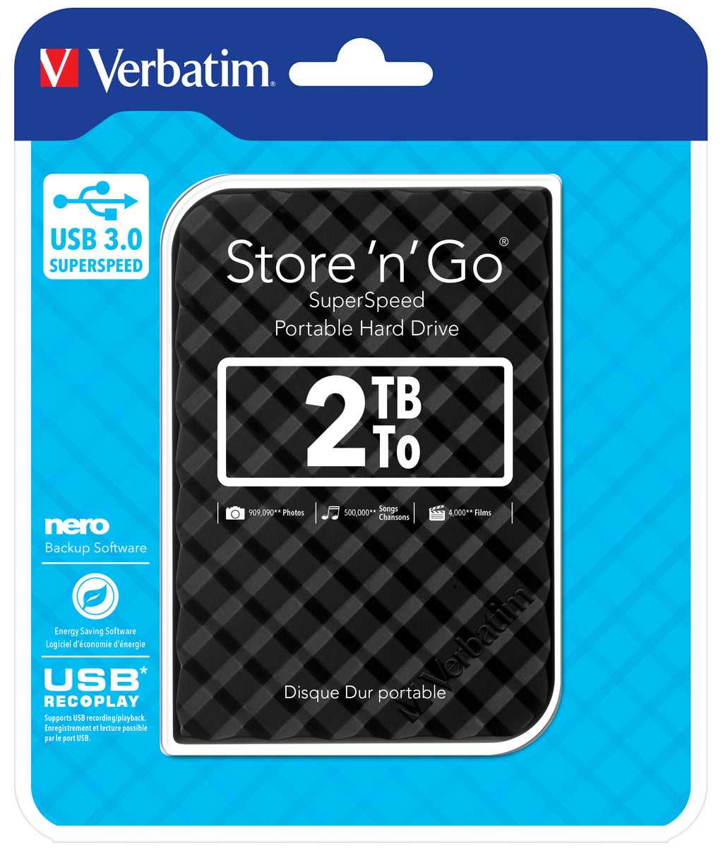 Verbatim Disque dur portable USB Store 'n' Go 3.0, 2 To, noir