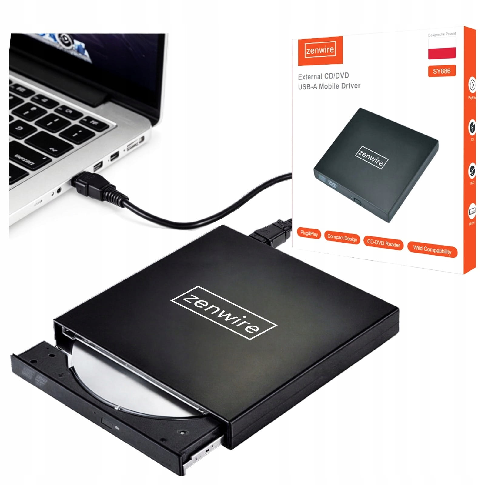 Lecteur/graveur de CD-R/DVD-RW/ROM externe portable Zenwire SY886