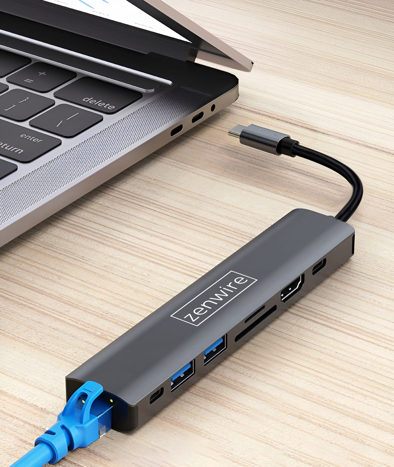Adaptateur USB-C 8in1 HDMI 2.0 4K 60 Hz Gigabit Ethernet 1000 Mbps pour Macbook Pro Air M1 M2 M3 M4 Zenwire HUB81