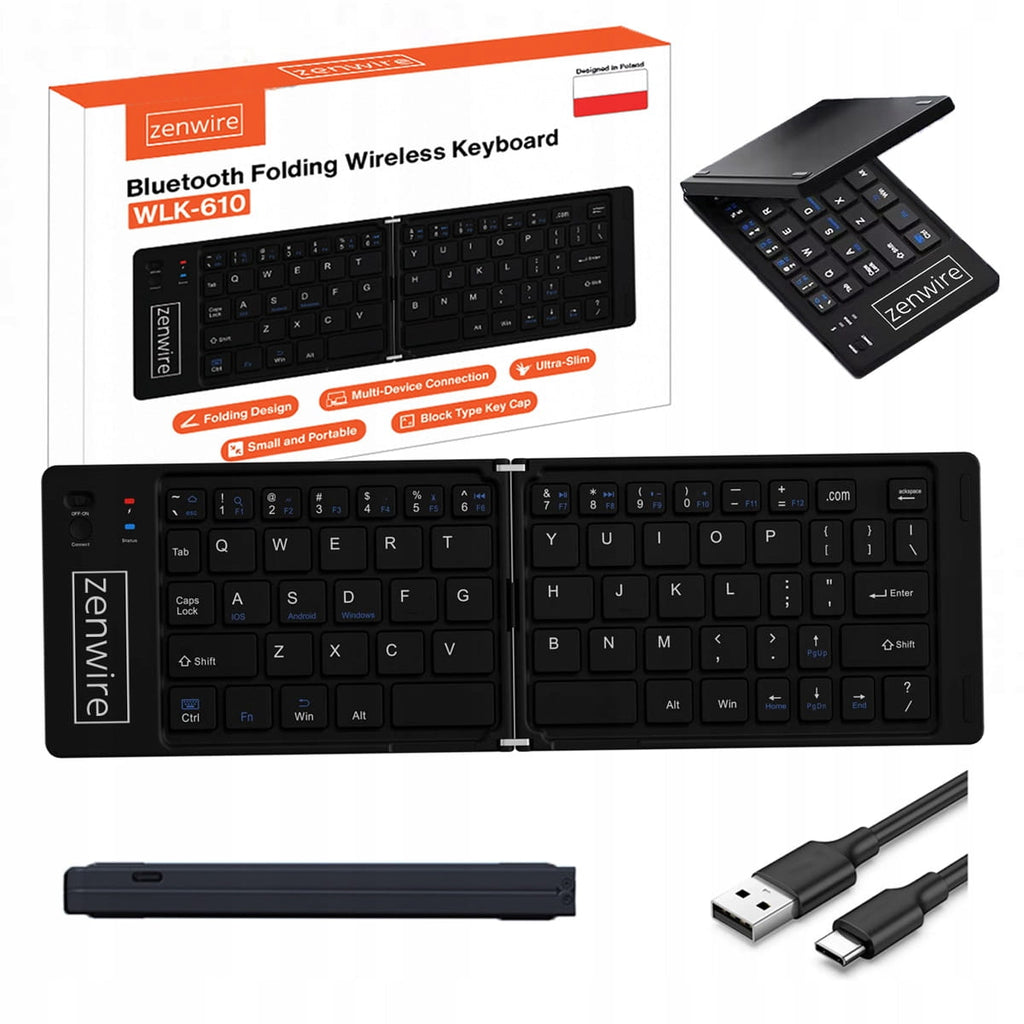 Mini-clavier Bluetooth pliable sans fil pour tablette et téléphone USB-C Zenwire WLK-610