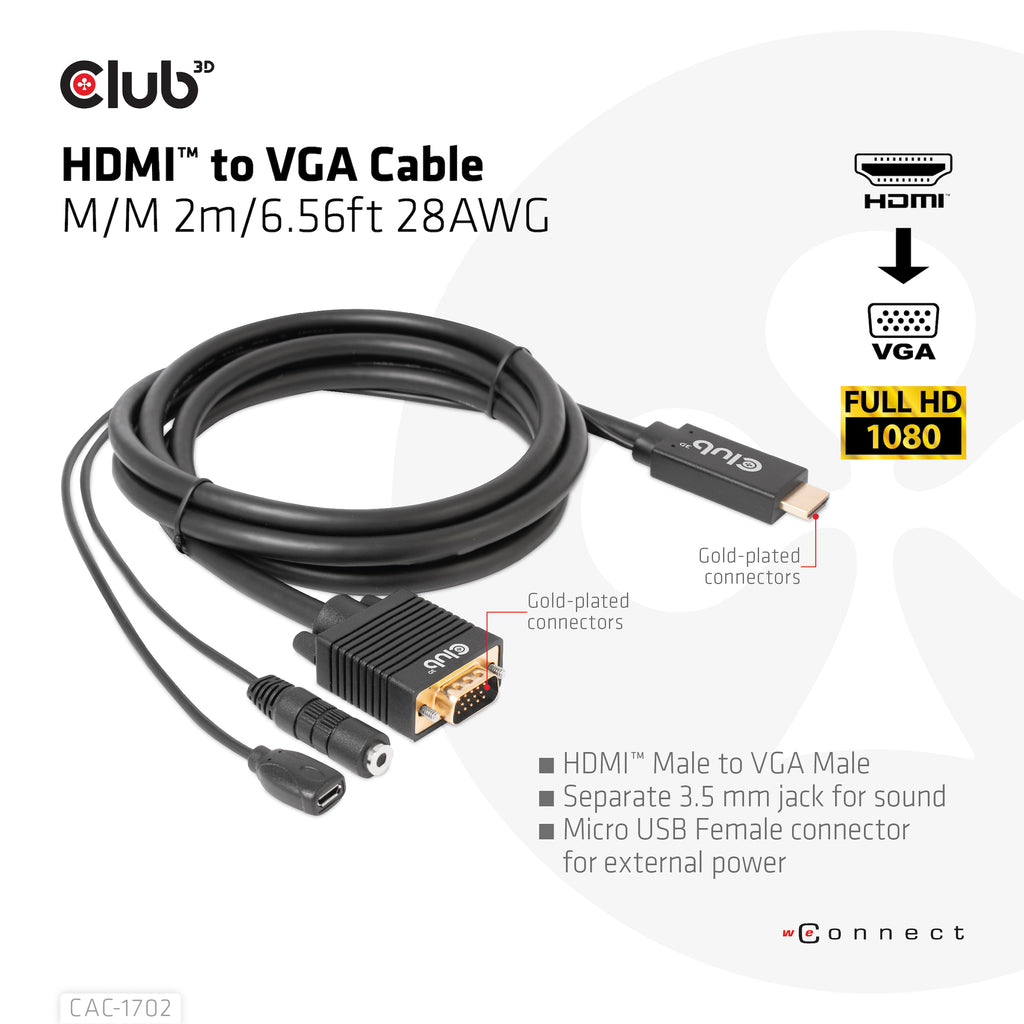 Club 3D Videoadapterkabel 2m Sort - vue 4
