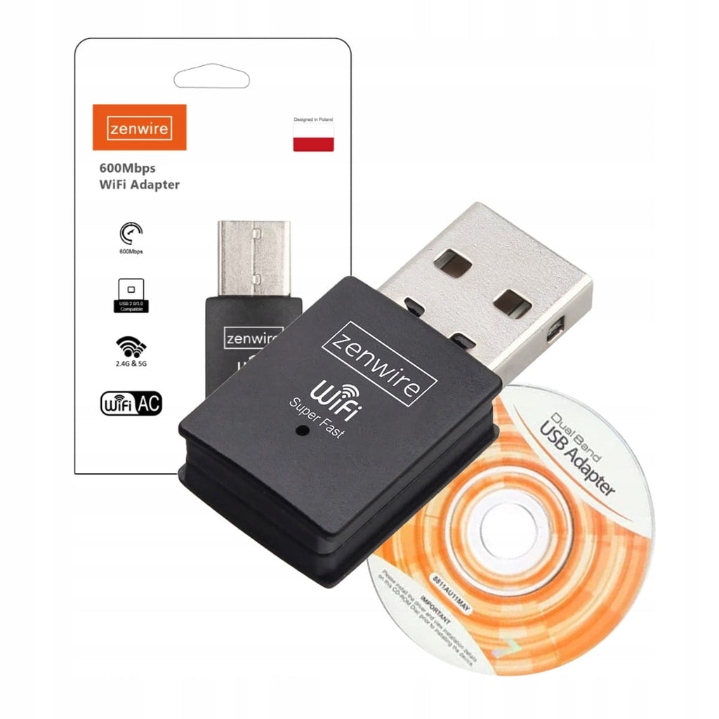 Carte réseau avec adaptateur WiFi USB externe 600 Mbps 5 GHz pour ordinateur Zenwire WD-AX302