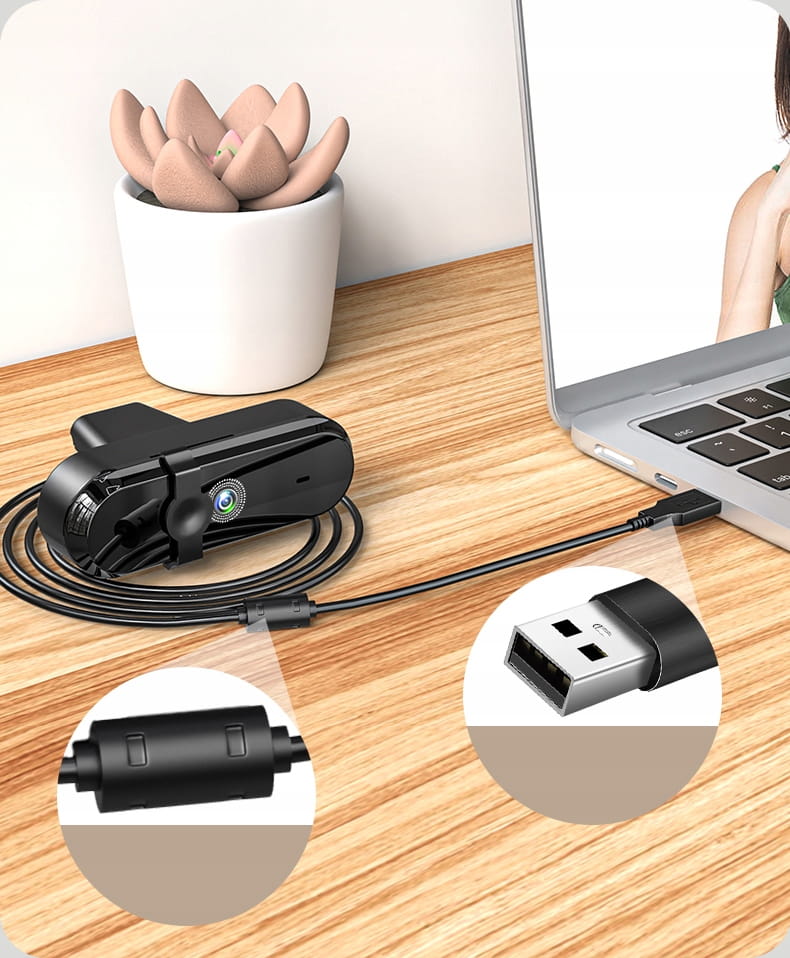 Webcam avec microphone pour ordinateur, USB 3.0, cache, Full HD 1080p, Zenwire W6