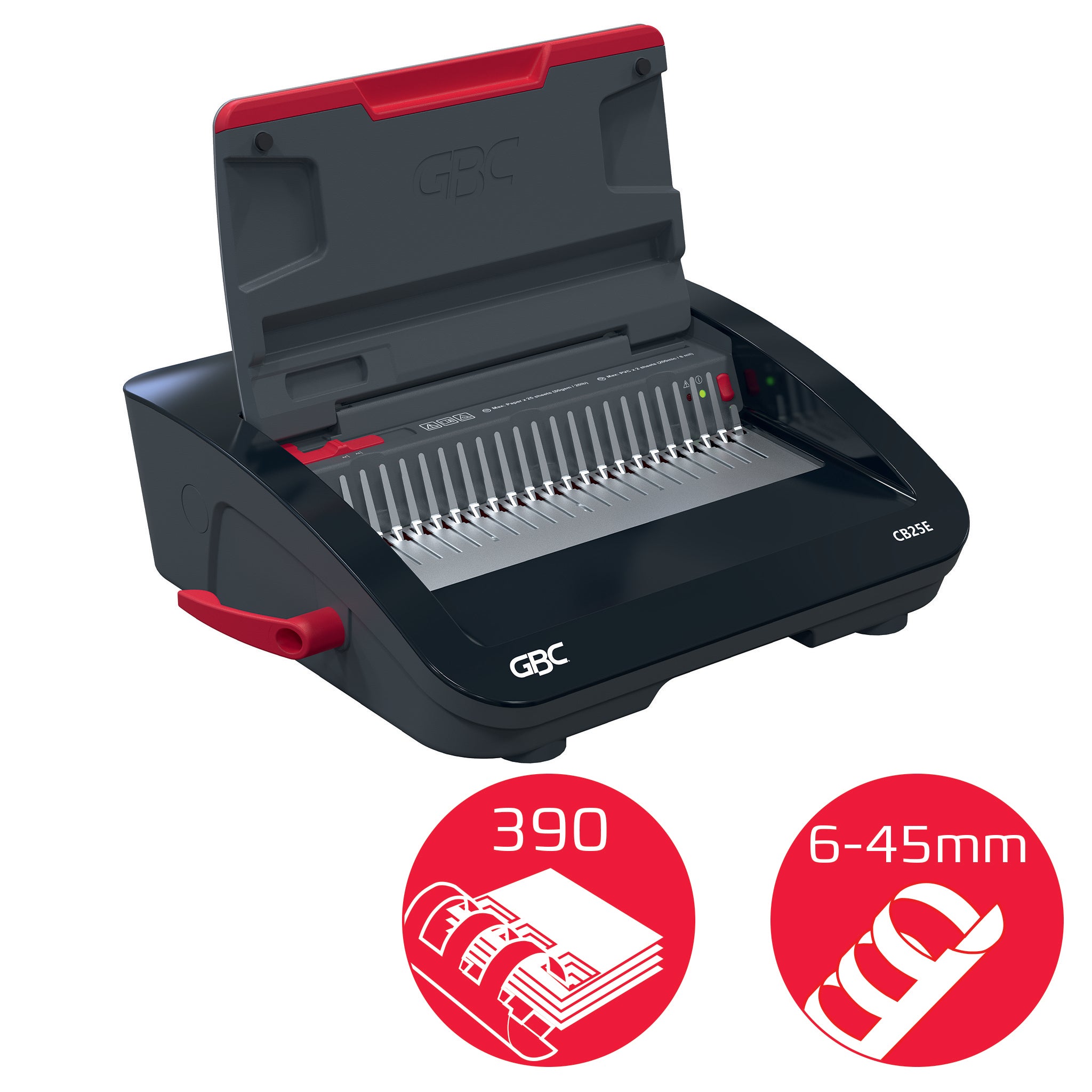 GBC GBC CombBind CB25E Machine de reliure à peigne 390 feuilles Noir, Rouge