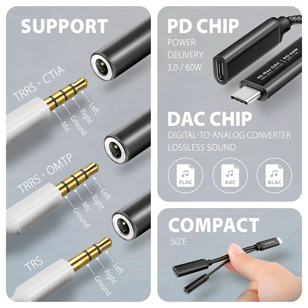 Axagon ADA-HCPD câble audio 0,1 m USB-C, 3.5 mm USB-C Noir - vue 4