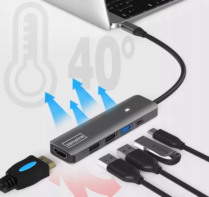 Hub adaptateur USB-C 7-en-1 HDMI 4K USB 3.0 SD PD compatible avec MacBook M1, M2 et M3 - LED Zenwire BS-HC703