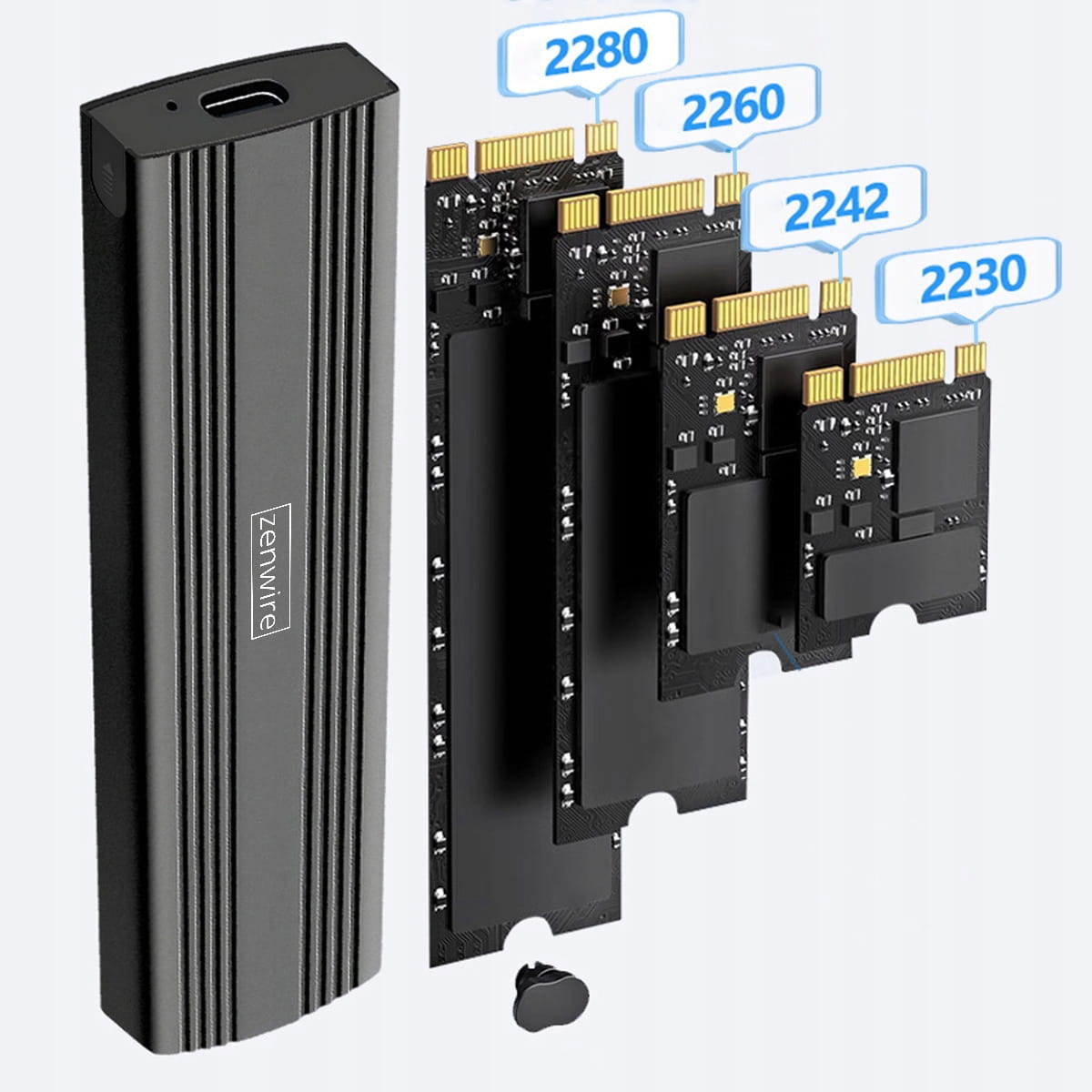 Boîtier SSD Adaptateur M.2 NVMe PCIe USB-C Lecteur de disques Emplacement pour disque M.2 2230 2242 2260 2280 Zenwire BS-M6N