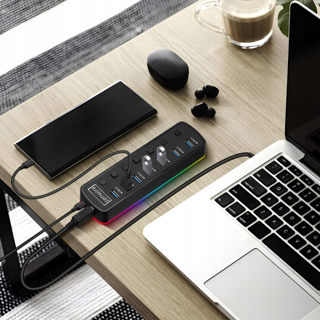 Hub USB 3.0 actif 7-en-1, répartiteur de ports USB-C avec LED RGB, 5 Go  Zenwire HUB11