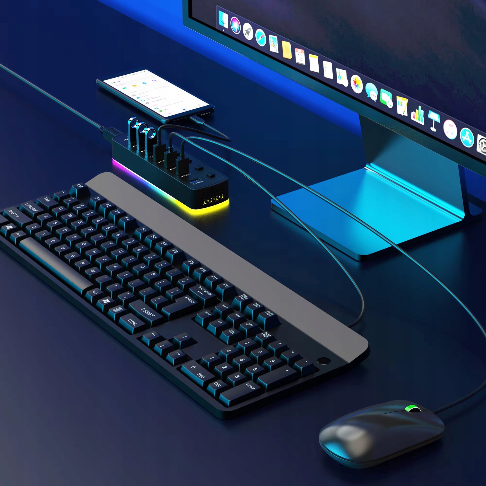 Hub USB 3.0 actif 7-en-1, répartiteur de ports USB-C avec LED RGB, 5 Go  Zenwire HUB11