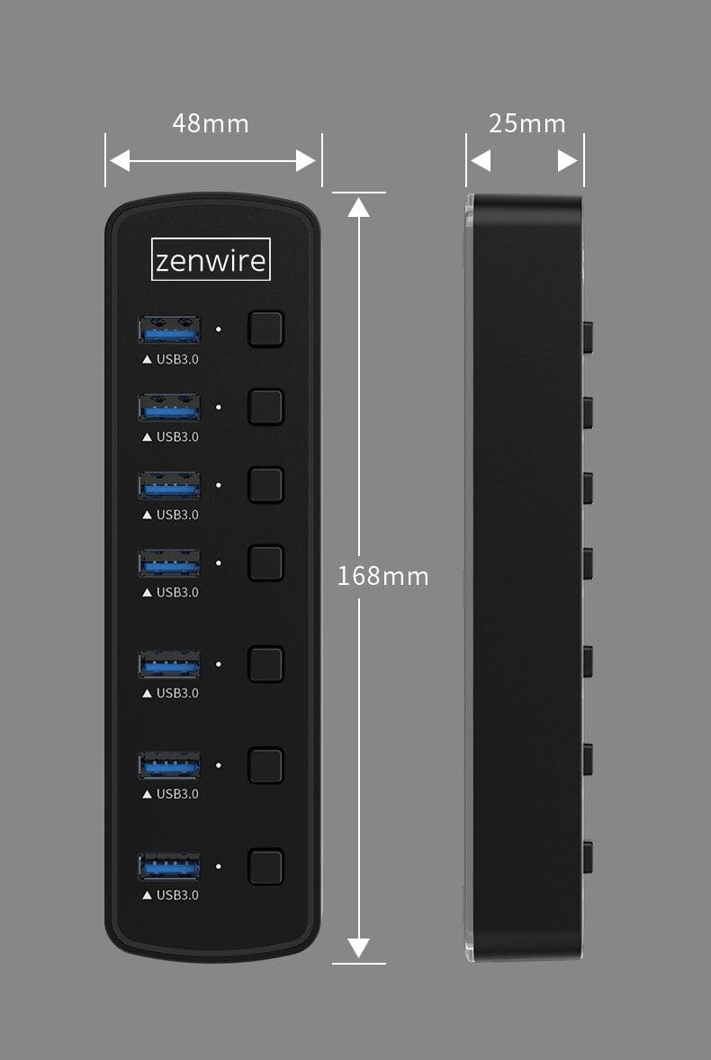Hub USB 3.0 actif 7-en-1, répartiteur de ports USB-C avec LED RGB, 5 Go  Zenwire HUB11