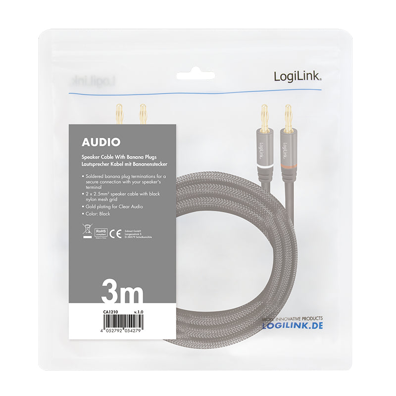 LogiLink CA1210 câble audio 3 m 2 x connecteur banane Noir - vue 4