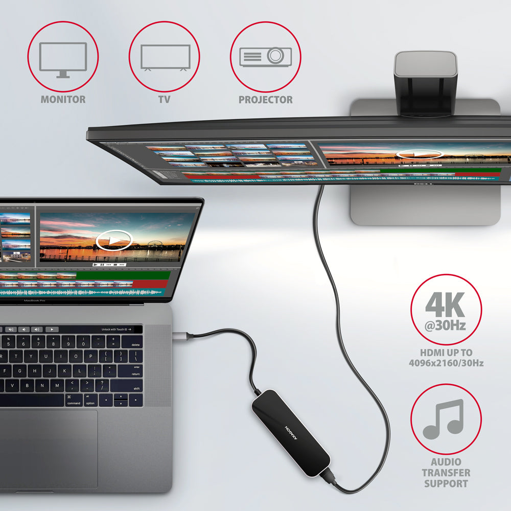 Axagon HMC-6H4A station d'accueil Avec fil USB 3.2 Gen 1 (3.1 Gen 1) Type-C Noir, Gris