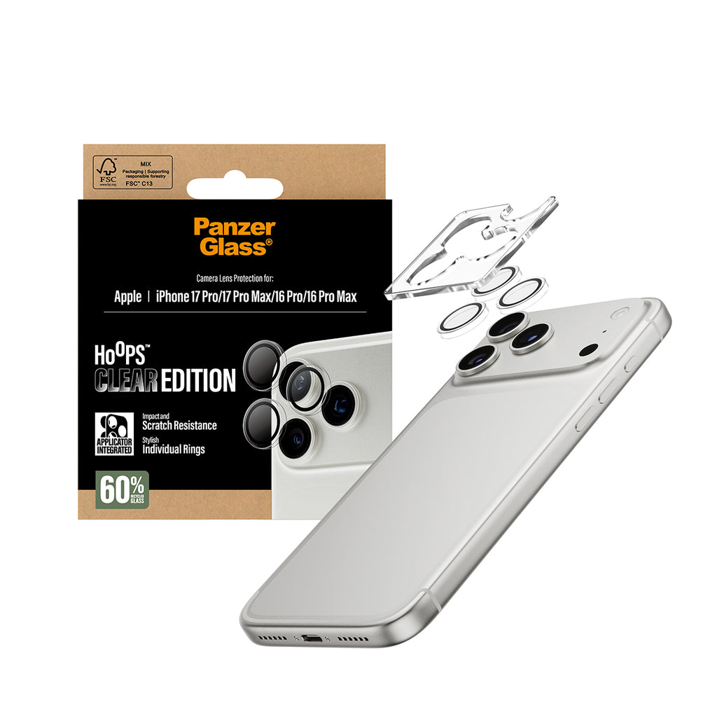 PanzerGlass ® Hoops® Camera Lens Protector Transparent iPhone 17 Pro | iPhone 17 Pro Max | iPhone 16 Pro | 16 Pro Max Protection d'écran transparent Apple 1 pièce(s)