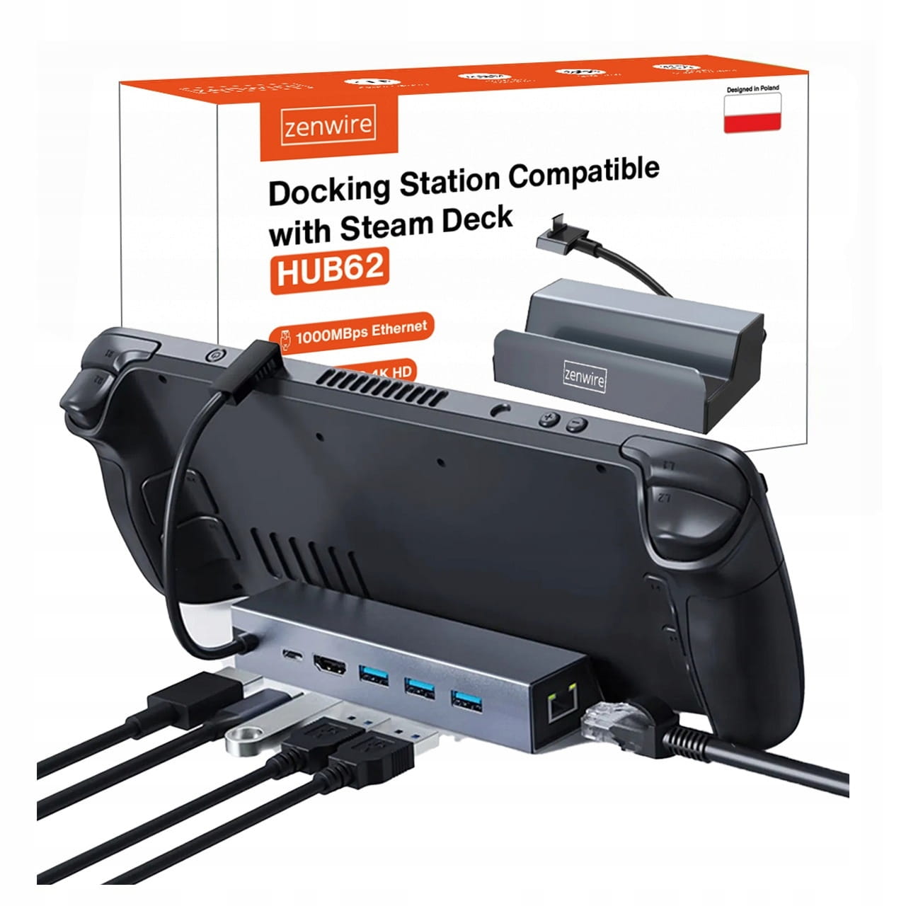 Station d'accueil Steam Deck DOCK ROG ALLY DEX 6-en-1 HUB USB-C HDMI 4K Ethernet Zenwire  HUB62