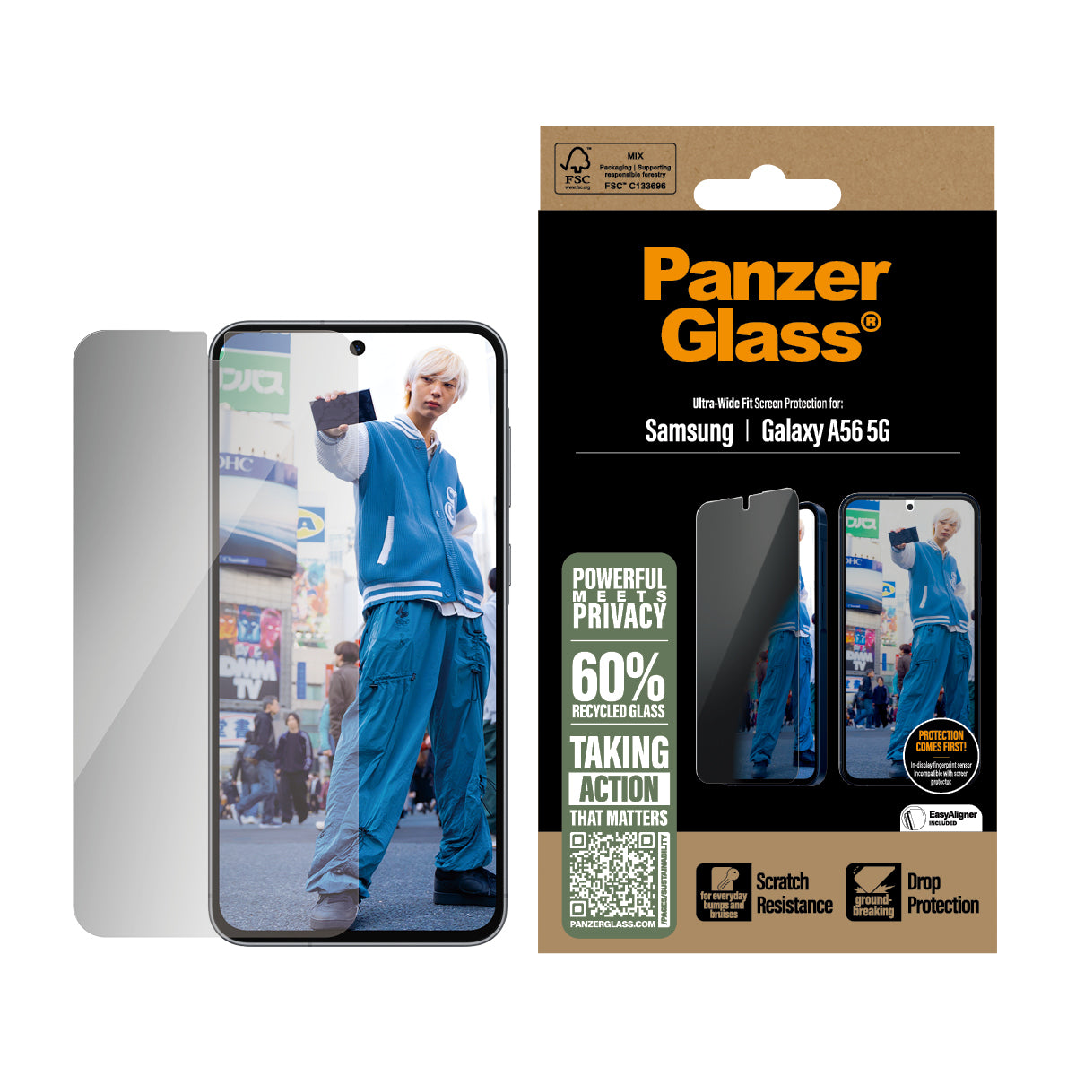 PanzerGlass ® 2-Way Privacy Screen Protector Samsung Galaxy A56 5G | Ultra-Wide Fit Protection d'écran transparent 1 pièce(s)
