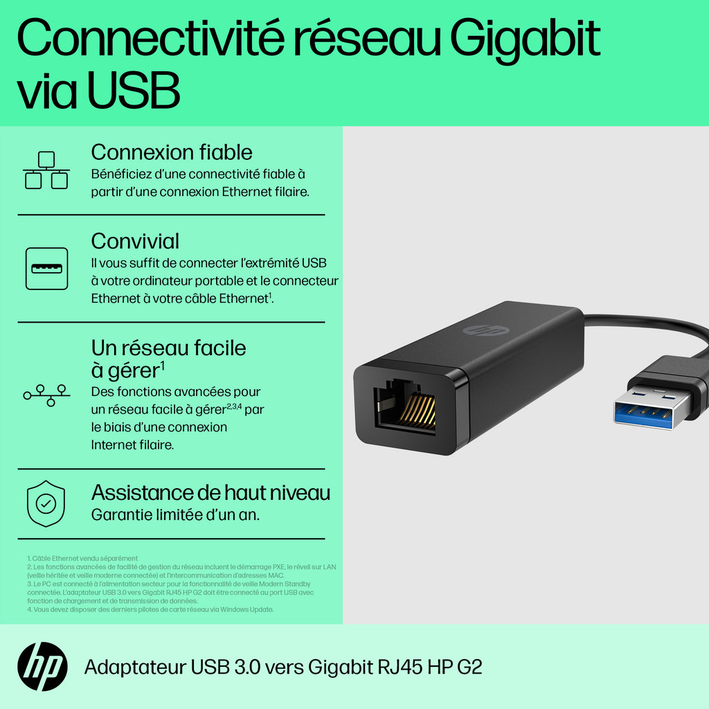 HP Adaptateur USB 3.0 vers Gigabit Ethernet RJ45 G2