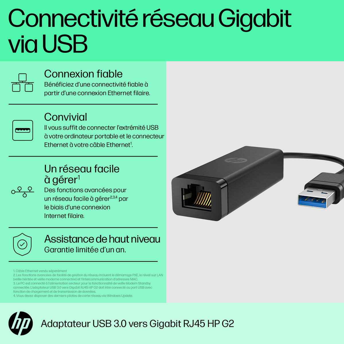 HP Adaptateur USB 3.0 vers Gigabit Ethernet RJ45 G2