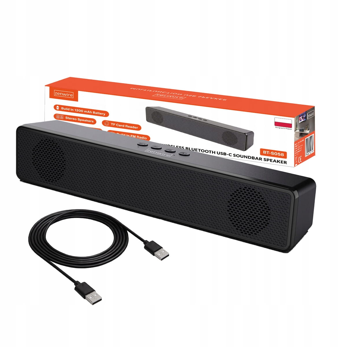Mini barre de son, enceinte portable Bluetooth sans fil, radio FM, SD, USB, AUX, Zenwire BT-S058